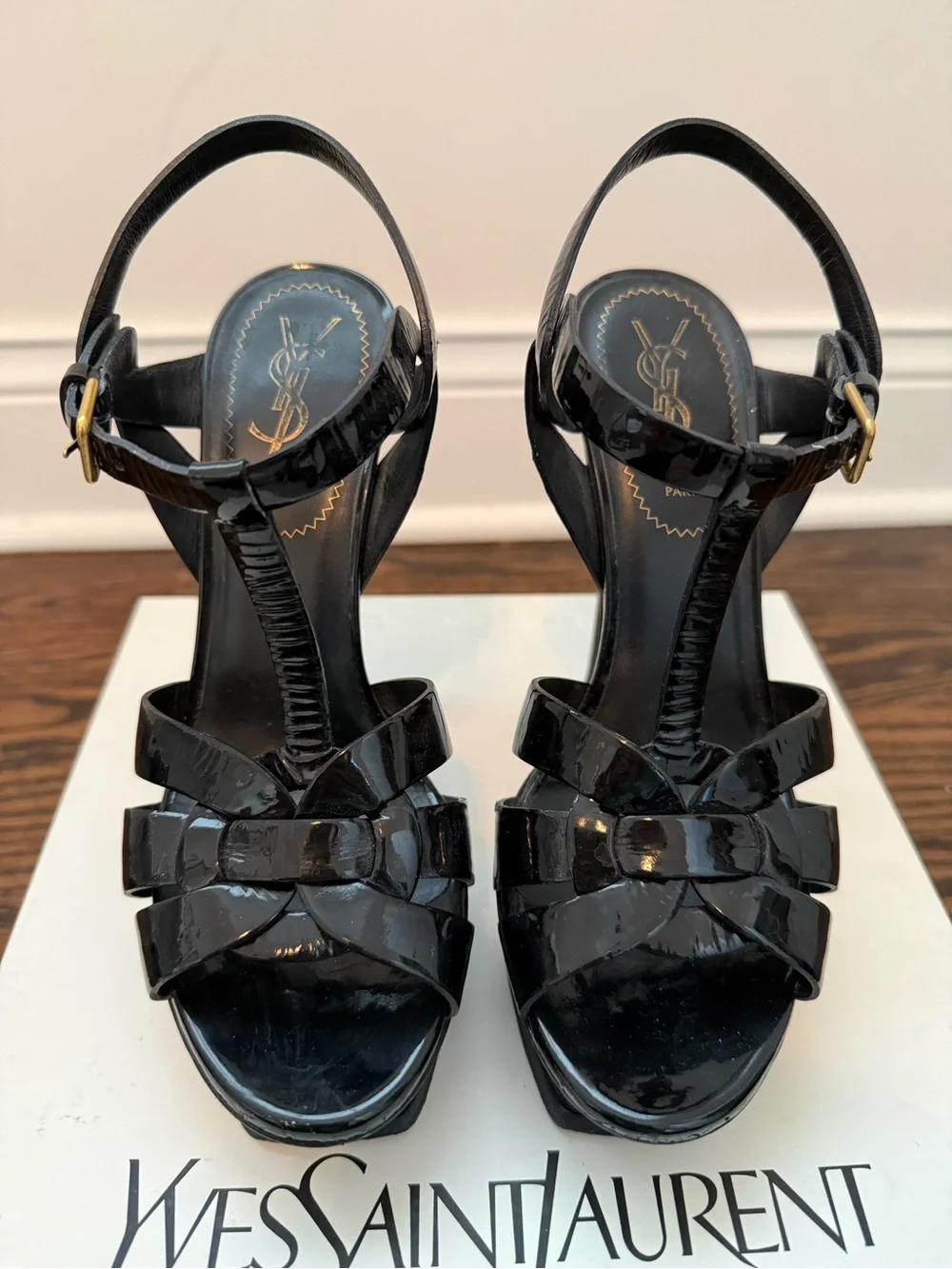 Saint Laurent Black Patent Tribute Sandals size 36 - Picture 3 of 6
